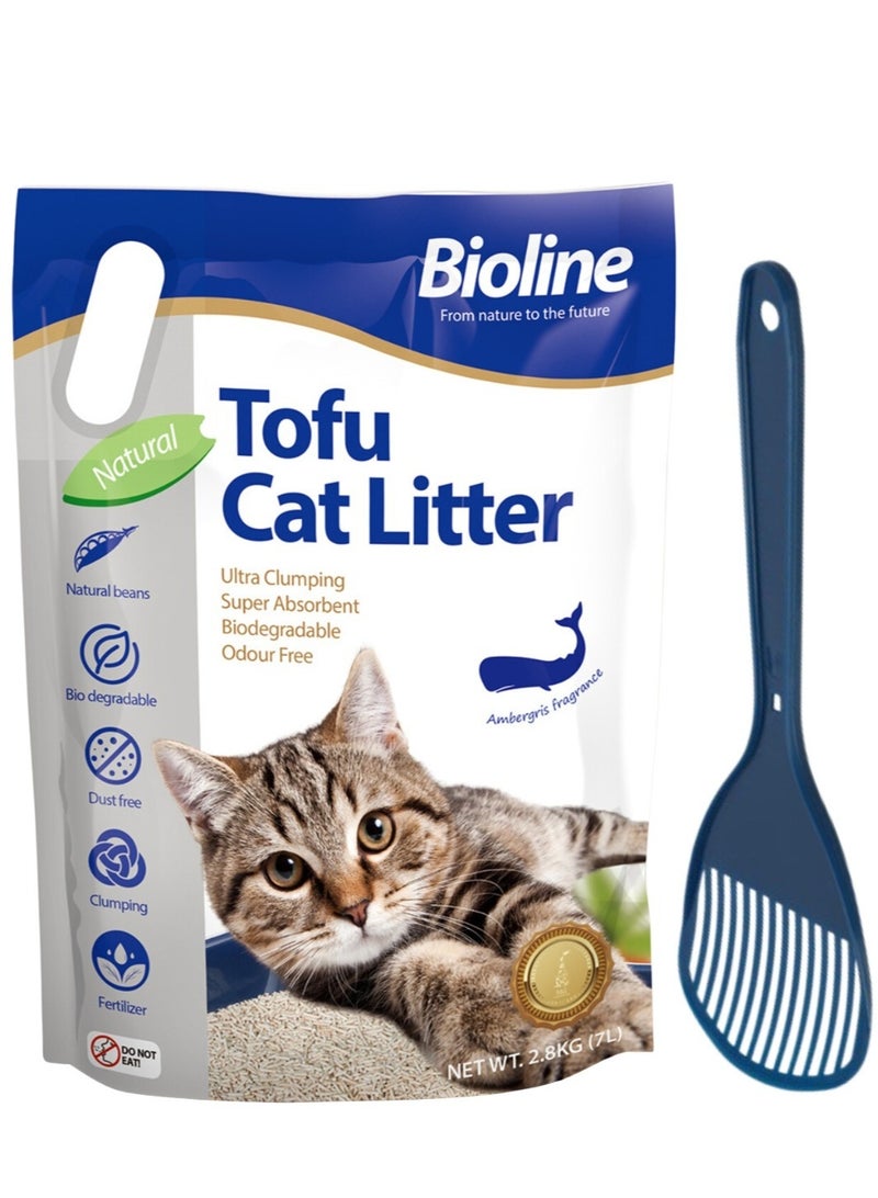 بايولاين عرض - رمل قطط بيولاين توفو 7 لتر - برائحة العنبر + مغرفة رمل قطط موديرنا - Image 1